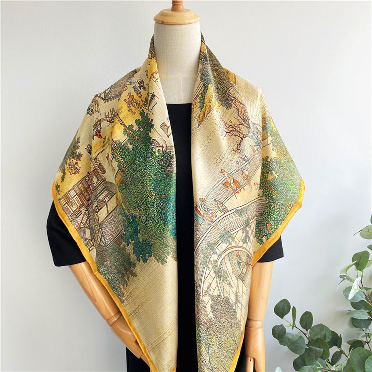 Large square silk scarf in yellow - view 2