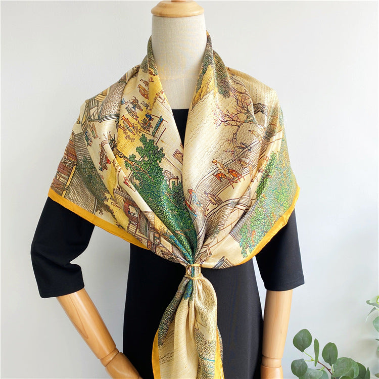Large square silk scarf in yellow - view 5