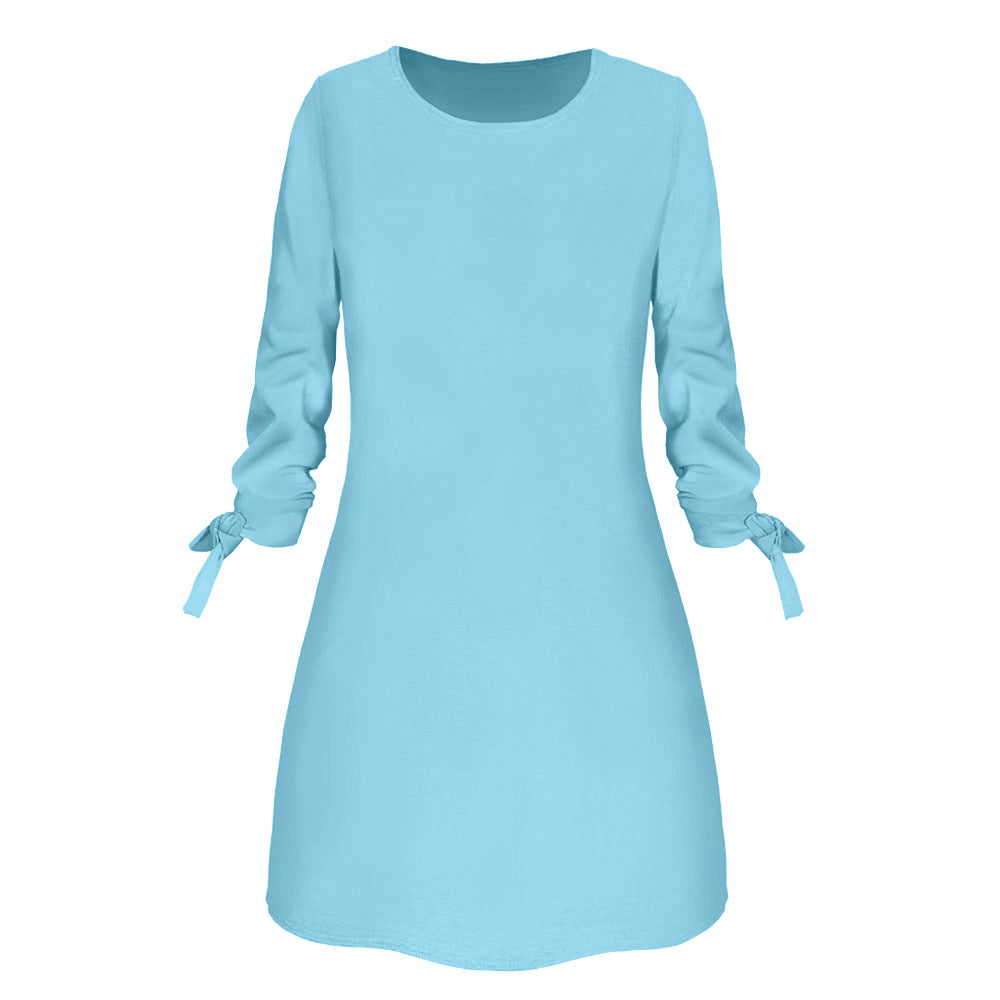 Solid Color Casual Dress with O-Neck and Tie Detail - side view | The BB's Box