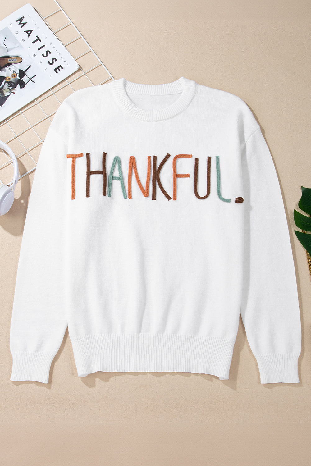 Thankful Embroidered Sweater - side view | The BB's Box