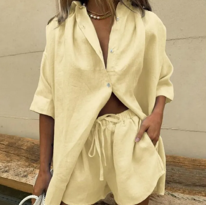 Two-Piece Lapel Shirt & Wide-Leg Pants Set - front view | The BB's Box