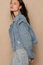 POL Cropped Denim Jacket with Functional Zipper Detail