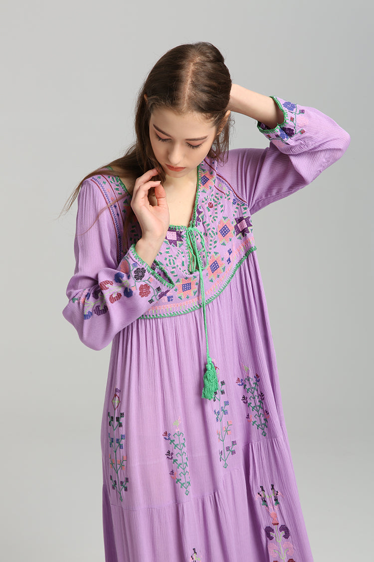 Embroidered Boho Lace-Up Maxi Dress - view 2 | The BB's Box