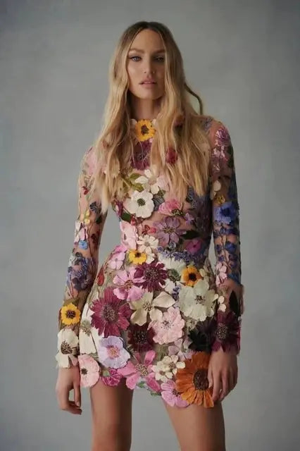 Floral Embroidery - Womens Party Dress - side view | The BB's Box