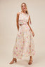 SO ME Floral Printed Woven Shoulder Bow Tie Top and Skirt Set
