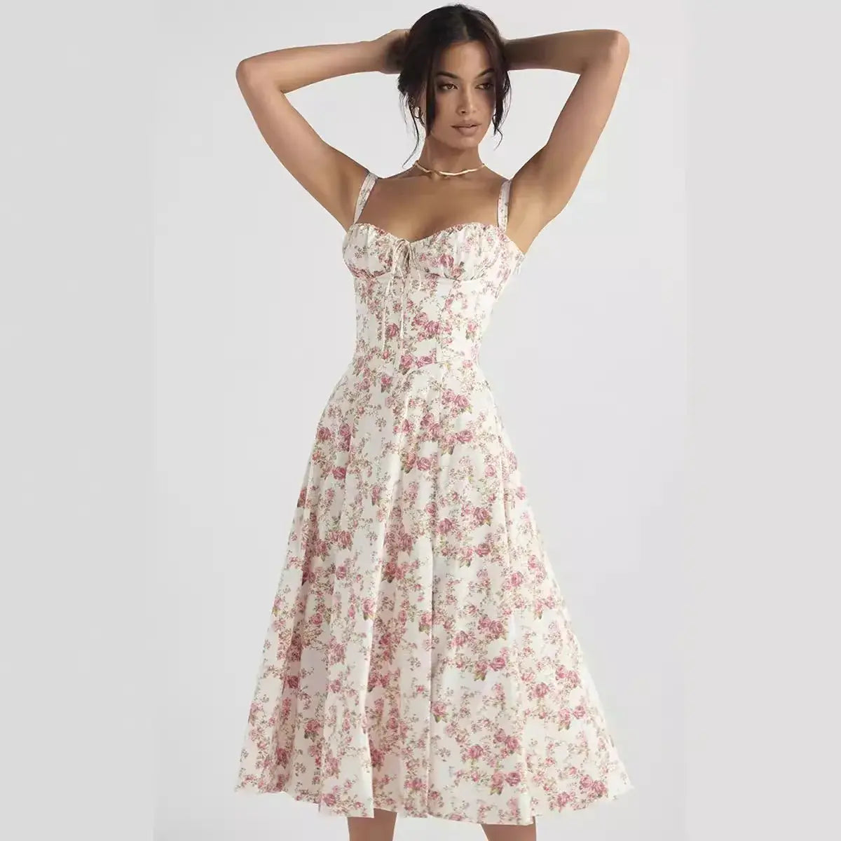 Vestidos elegantes sem mangas com estampas florais e cores sólidas