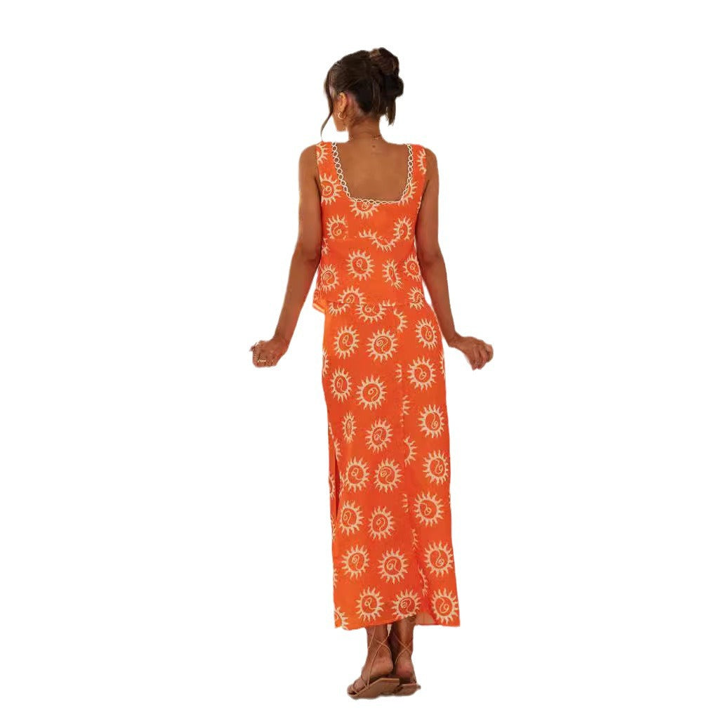 2024 Floral Print Midi Dress with Lace Panel Top Set - side view | The BB's Box