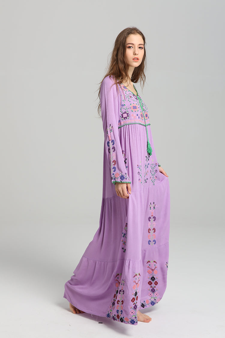 Embroidered Boho Lace-Up Maxi Dress - view 1 | The BB's Box