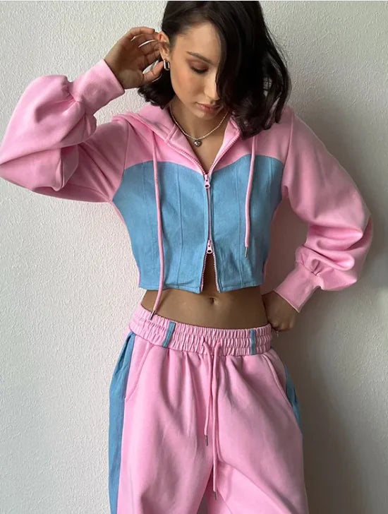 Casual Color Block Cardigan and Sweatpants Set - styling view | The BB's Box