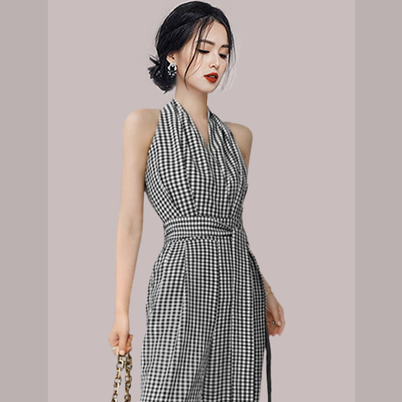 Gingham Halter Wide-Leg Jumpsuit - view 3 | The BB's Box