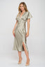 Solid Satin V neck Midi Dress with Slit-3