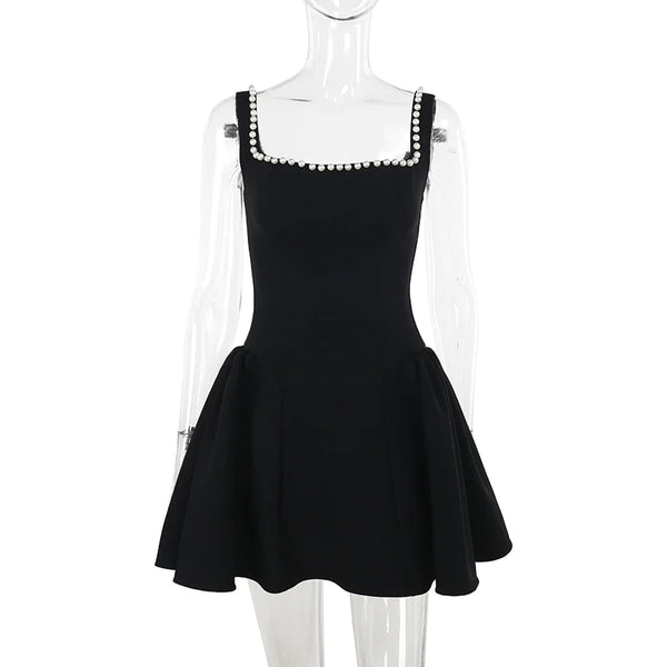 Elegant Pearl Square Neck Sling Dress - front view | The BB's Box
