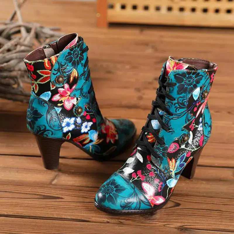 Armak2 - Vibrant Floral Pattern Leather Booties For Women - detail view | The BB's Box