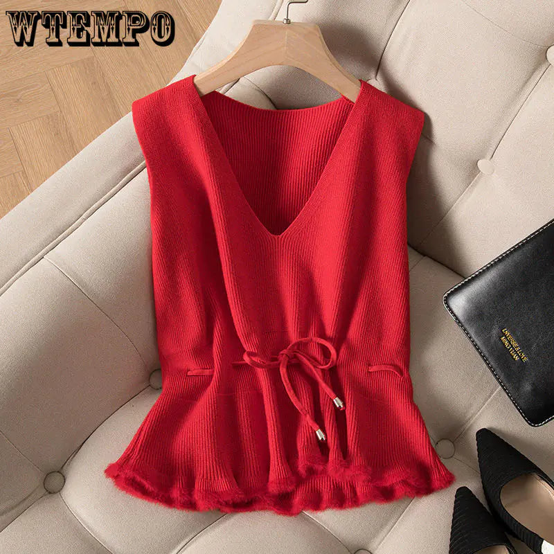 Elegant Womens Sleeveless Simple Knitted Vest - close-up | The BB's Box
