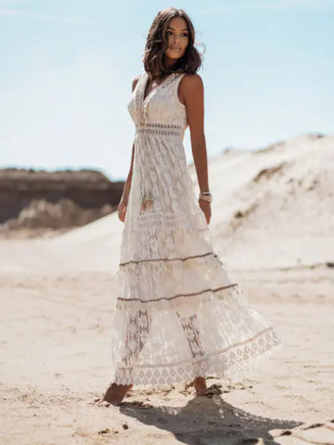 Boho Summer Sleeveless Lace V Neck Beach Dress for Women - view 22 | The BB's Box