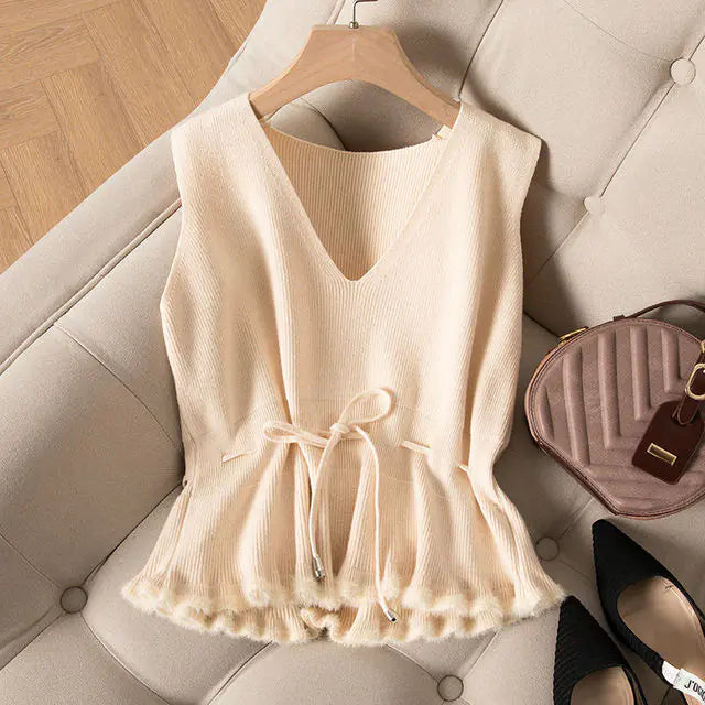 Elegant Womens Sleeveless Simple Knitted Vest - back view | The BB's Box