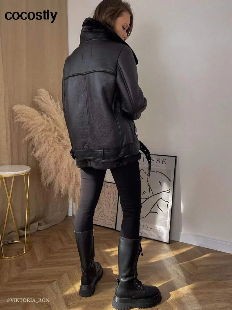 Diana Faux Leather Fur Womans Coat - back view | The BB's Box