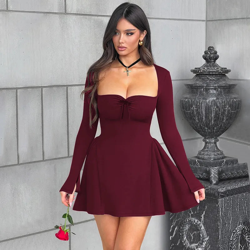 Womens Fashion Slim Solid Color Commute Princess Dress - detail view | The BB's Box