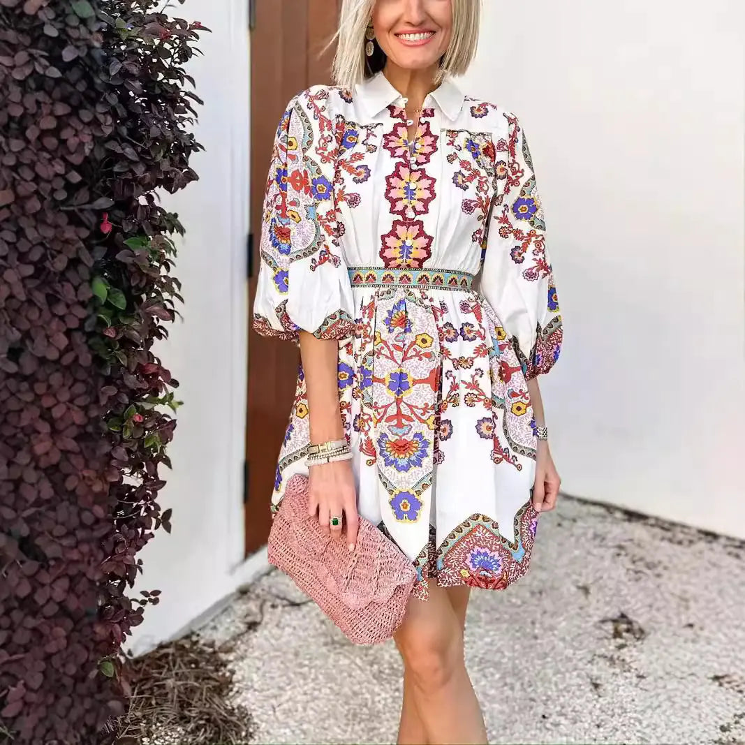 Ethnic Print Autumn Pocket Dress - side view | The BB's Box
